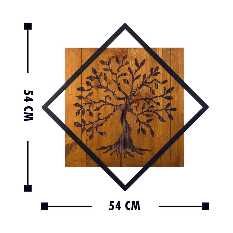 Decoratiune perete TREE, nuc/negru, lemn/metal, 54x54 cm