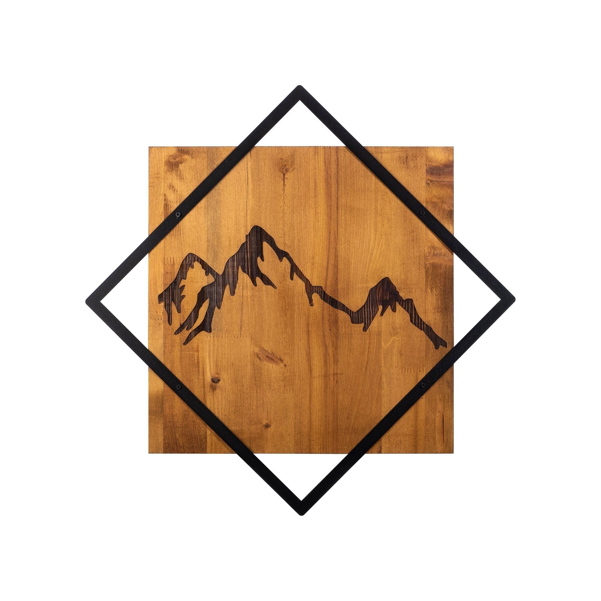 Decoratiune perete MOUNTAIN 2, stejar/negru, lemn/metal, 54x54 cm
