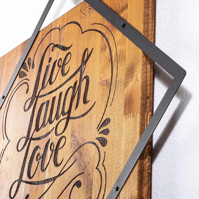 Accesoriu decorativ Live Laugh Love, nuc/negru, lemn/metal, 54x54 cm