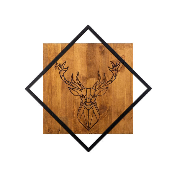 Accesoriu decorativ Deer, negru/stejar, lemn/metal, 54x54 cm