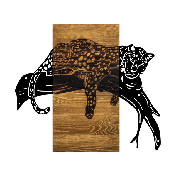 Accesoriu decorativ Leopard, negru/stejar, lemn/metal, 66x58 cm