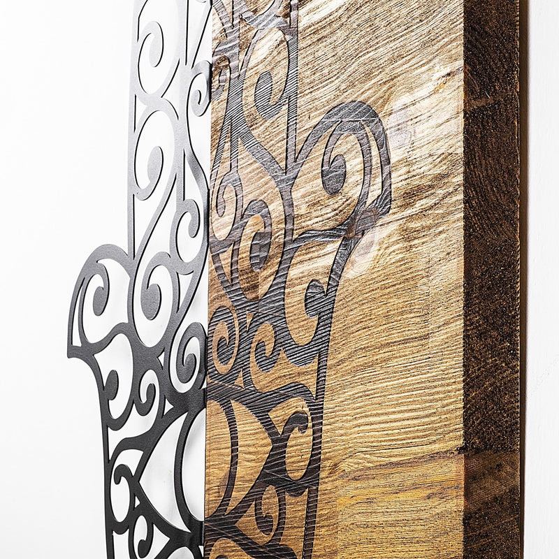 Accesoriu decorativ Hamse, negru/stejar, metal/lemn, 46x3x58 cm