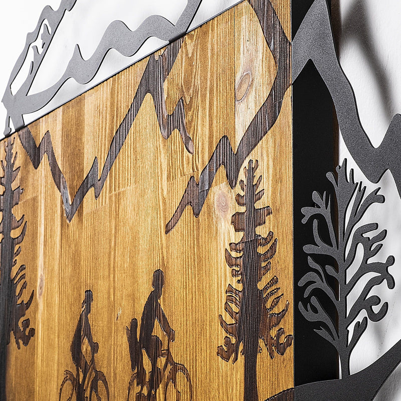 Accesoriu decorativ Bicycle Riding, negru/stejar, lemn/metal, 92x3x51 cm