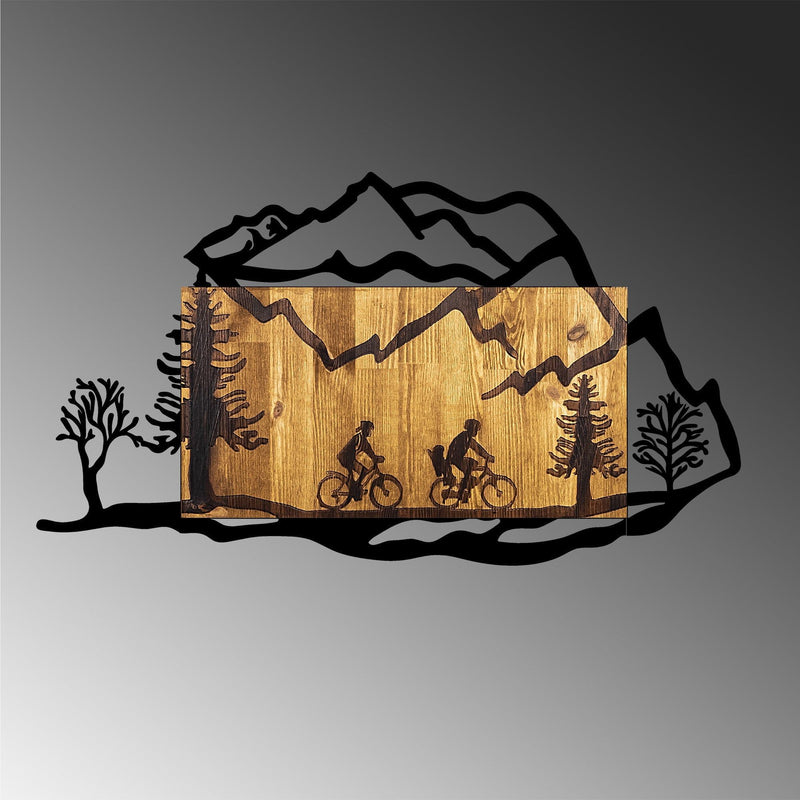 Accesoriu decorativ Bicycle Riding, negru/stejar, lemn/metal, 92x3x51 cm