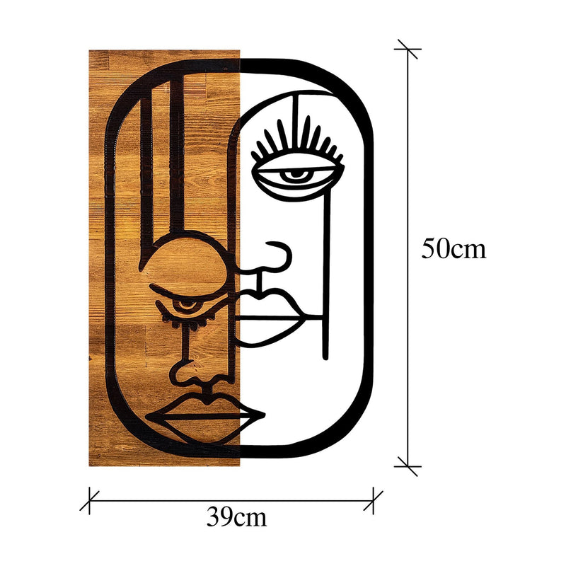 Accesoriu decorativ Face, negru/stejar, lemn/metal, 33x3x50 cm
