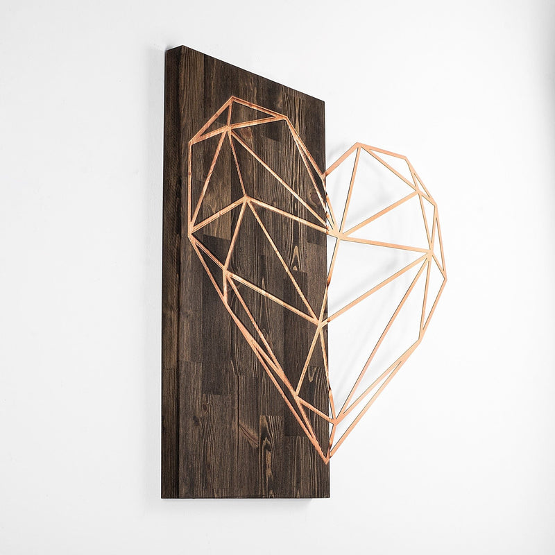 Decoratiune perete Heart, nuc/cupru, lemn/metal, 58x58 cm