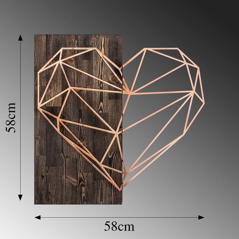 Decoratiune perete Heart, nuc/cupru, lemn/metal, 58x58 cm