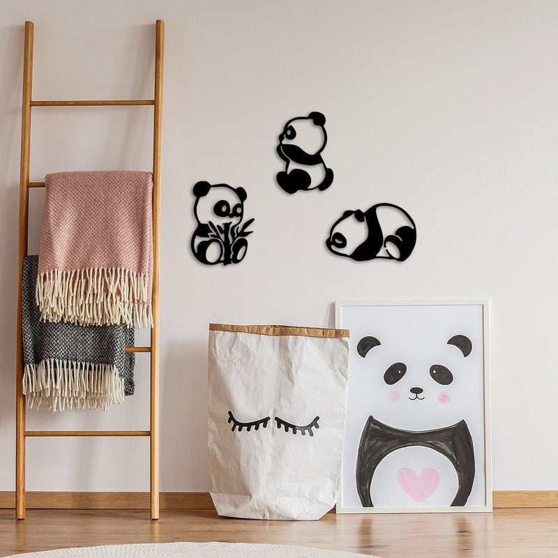 Set 3 decoratiuni perete PANDAS-298, negru, metal