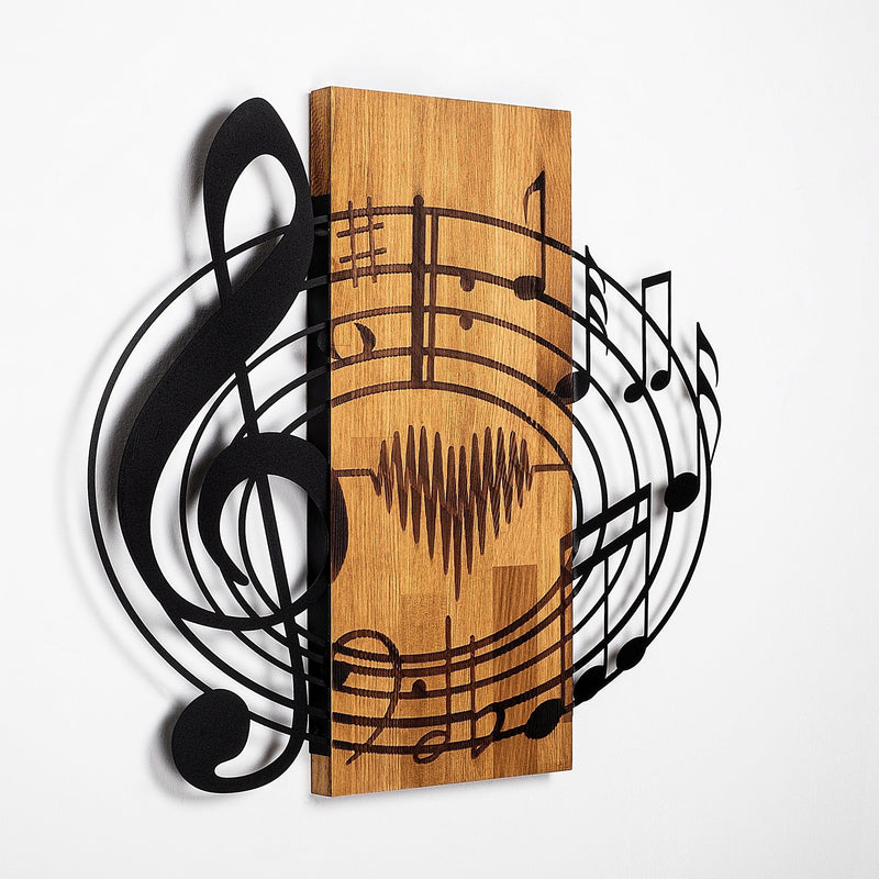 Decoratiune perete MUSICAL, nuc/negru, lemn/metal, 65x58 cm