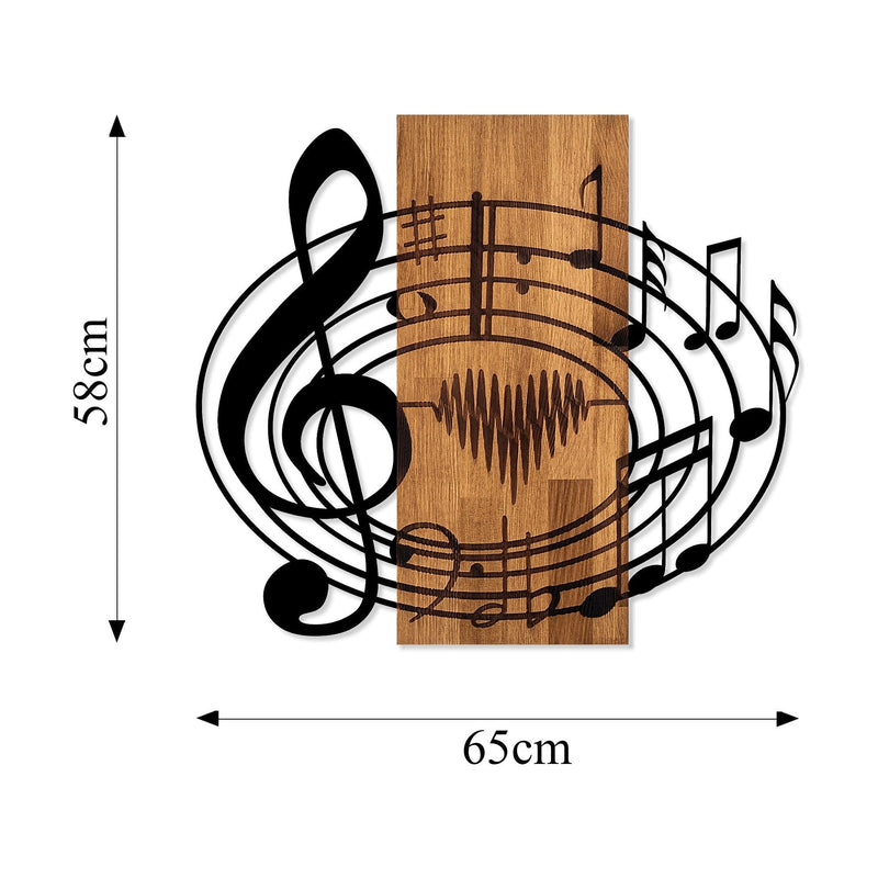 Decoratiune perete MUSICAL, nuc/negru, lemn/metal, 65x58 cm