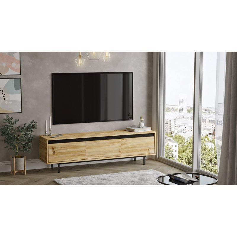 Comoda TV LV1-KL, stejar/negru, PAL melaminat/metal, 160x36x45 cm