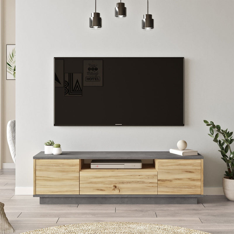 Comoda TV LV4-KR, stejar/gri beton, PAL melaminat, 140x36x64 cm