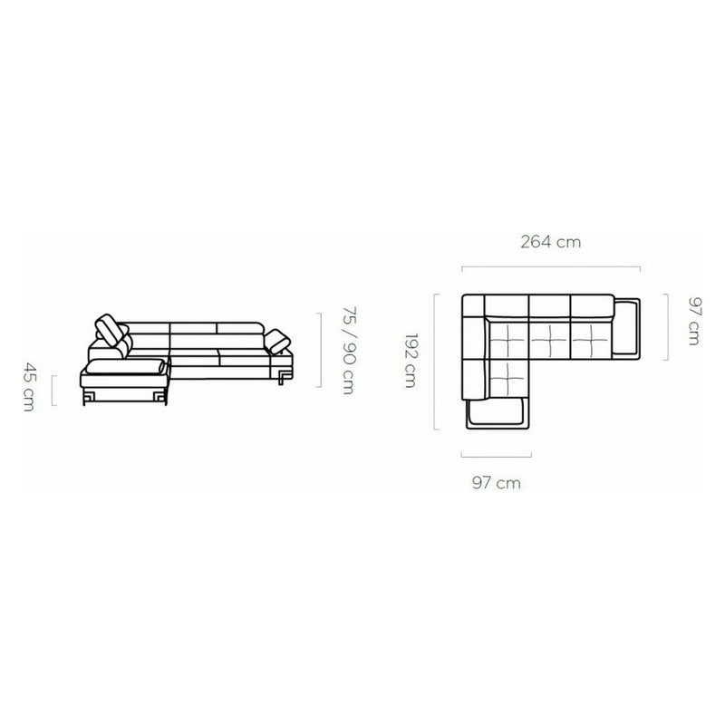 Coltar EMPORIO L2, personalizabil materiale Oferta Avantaj, 264x192x75/90 cm, extensibil, tetiere reglabile