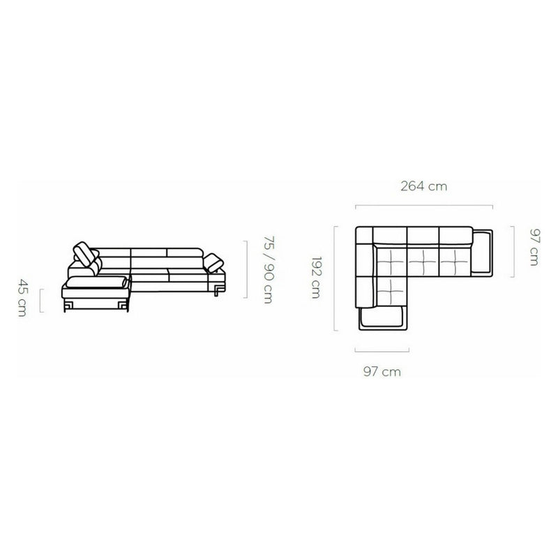 Coltar EMPORIO L2, personalizabil materiale Premium, 264x192x75/90 cm, extensibil, tetiere reglabile