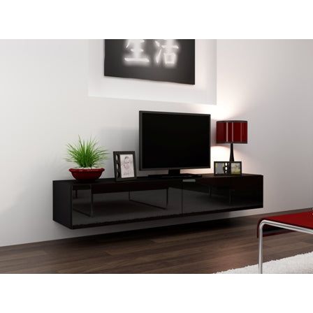 Comoda TV Vigo, negru/negru lucios, PAL/MDF lucios, 180x40x30 cm