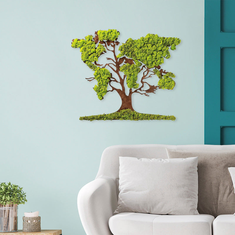 Decoratiune perete Tree 2, verde/maro, muschi, 71x1x59 cm