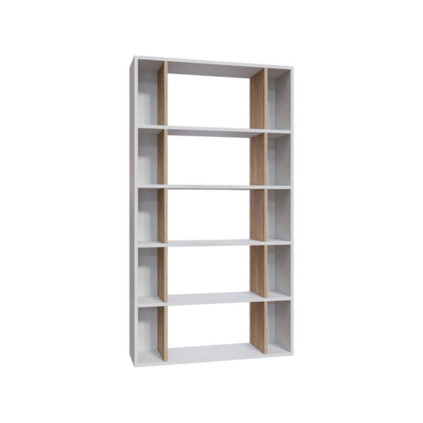Biblioteca Sanborn, alb/stejar, PAL melaminat, 90x25x164 cm