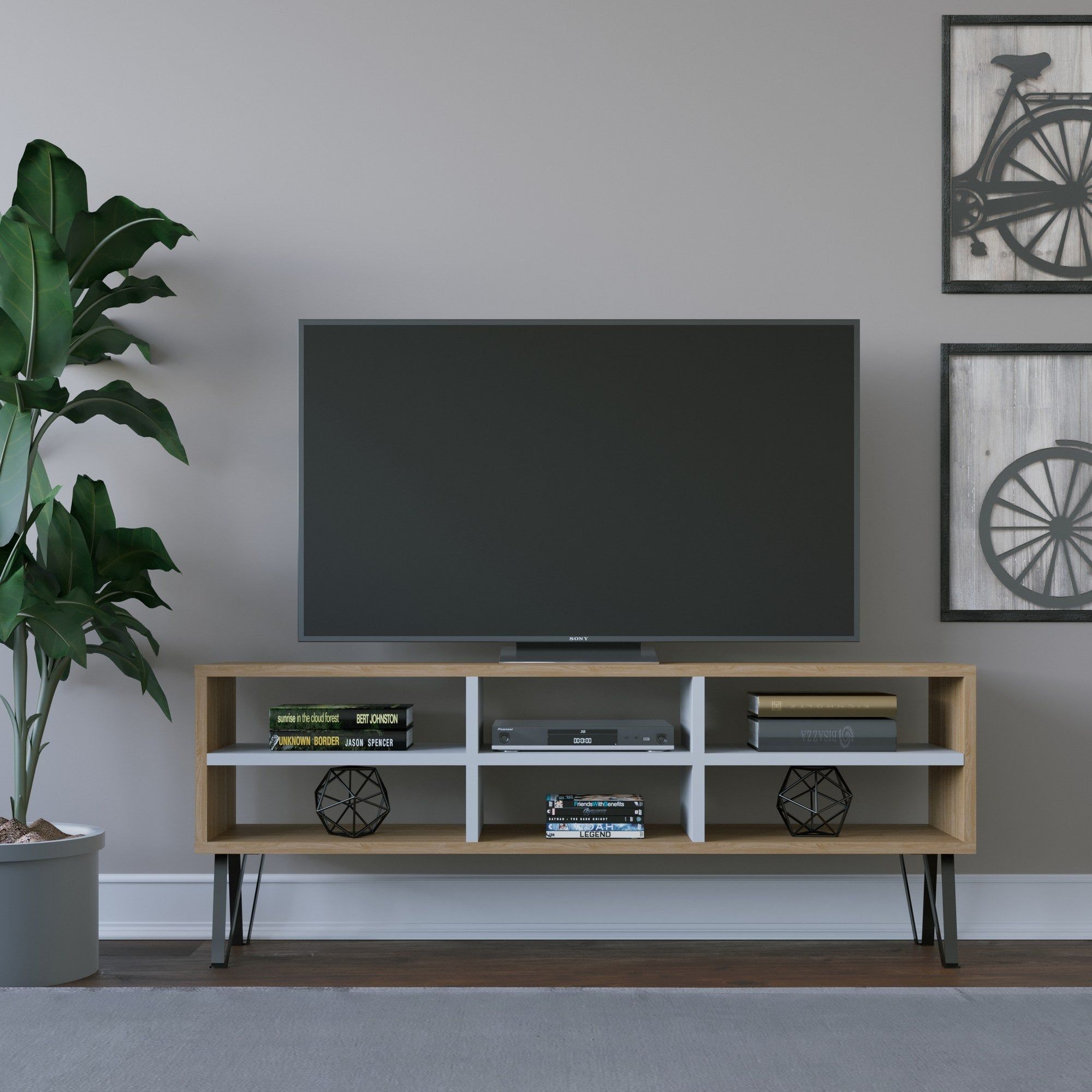 Comoda TV Judd, stejar/alb, PAL, 120x25x47 cm