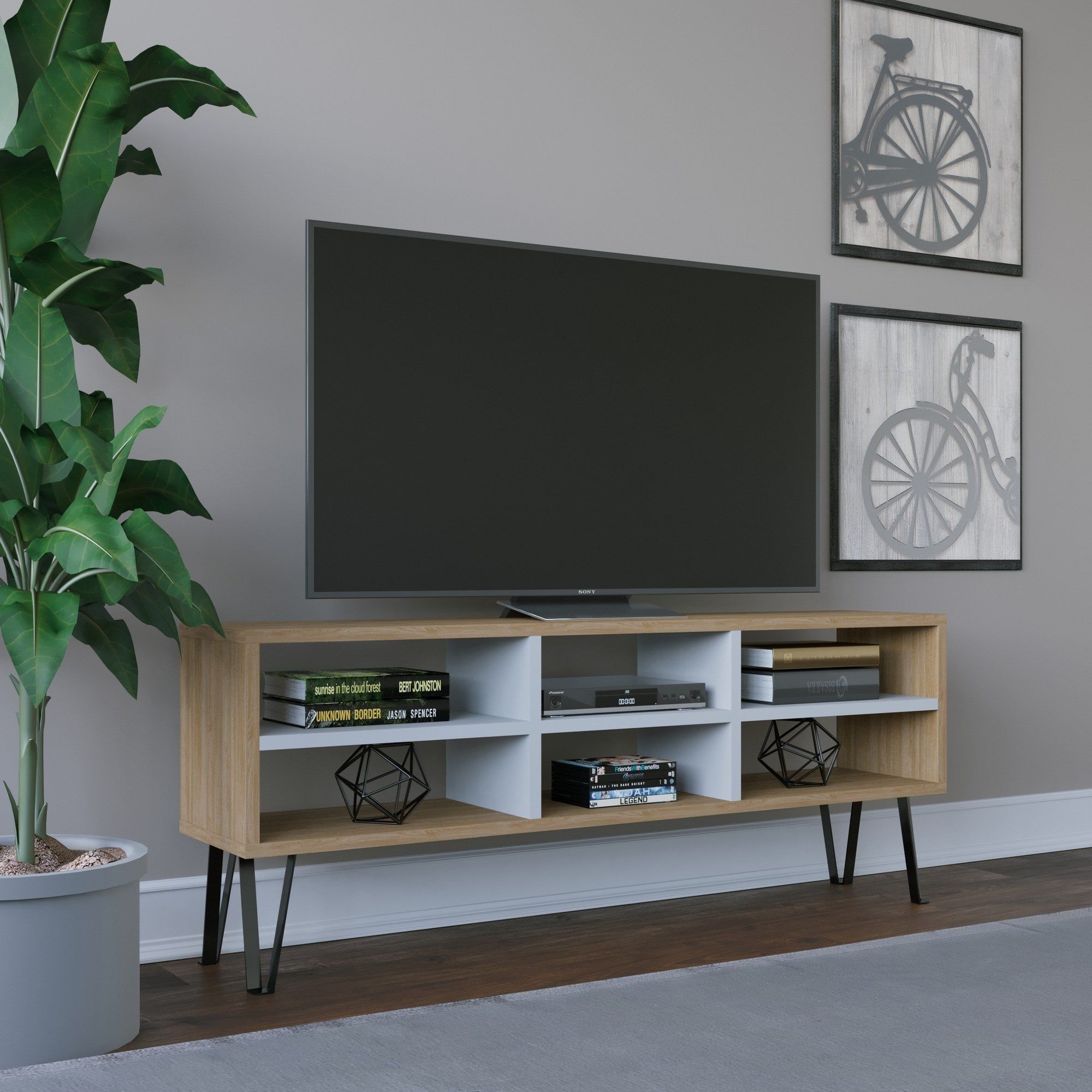 Comoda TV Judd, stejar/alb, PAL, 120x25x47 cm