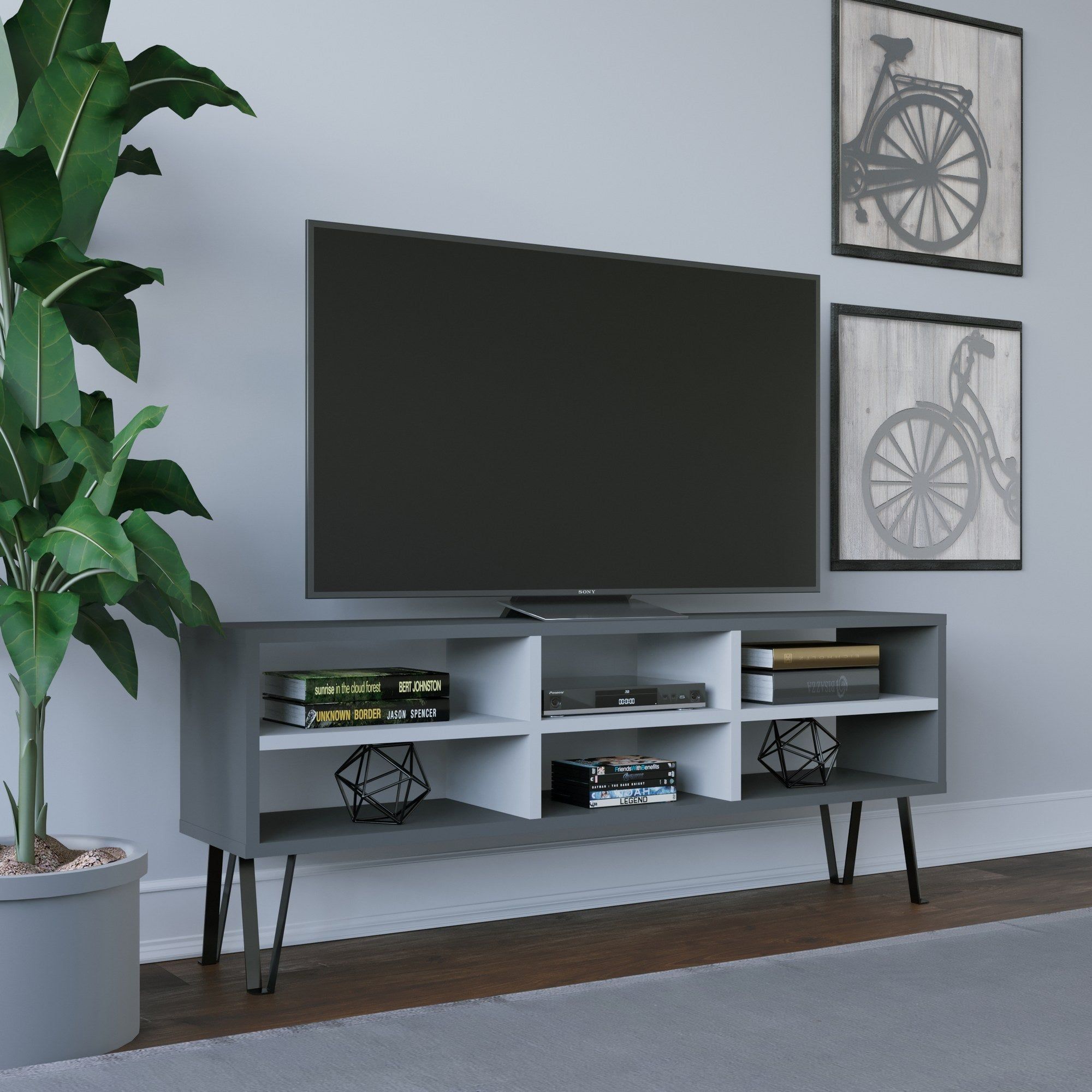Comodas TV Judd, gri antracit/alb, PAL, 120x25x47 cm