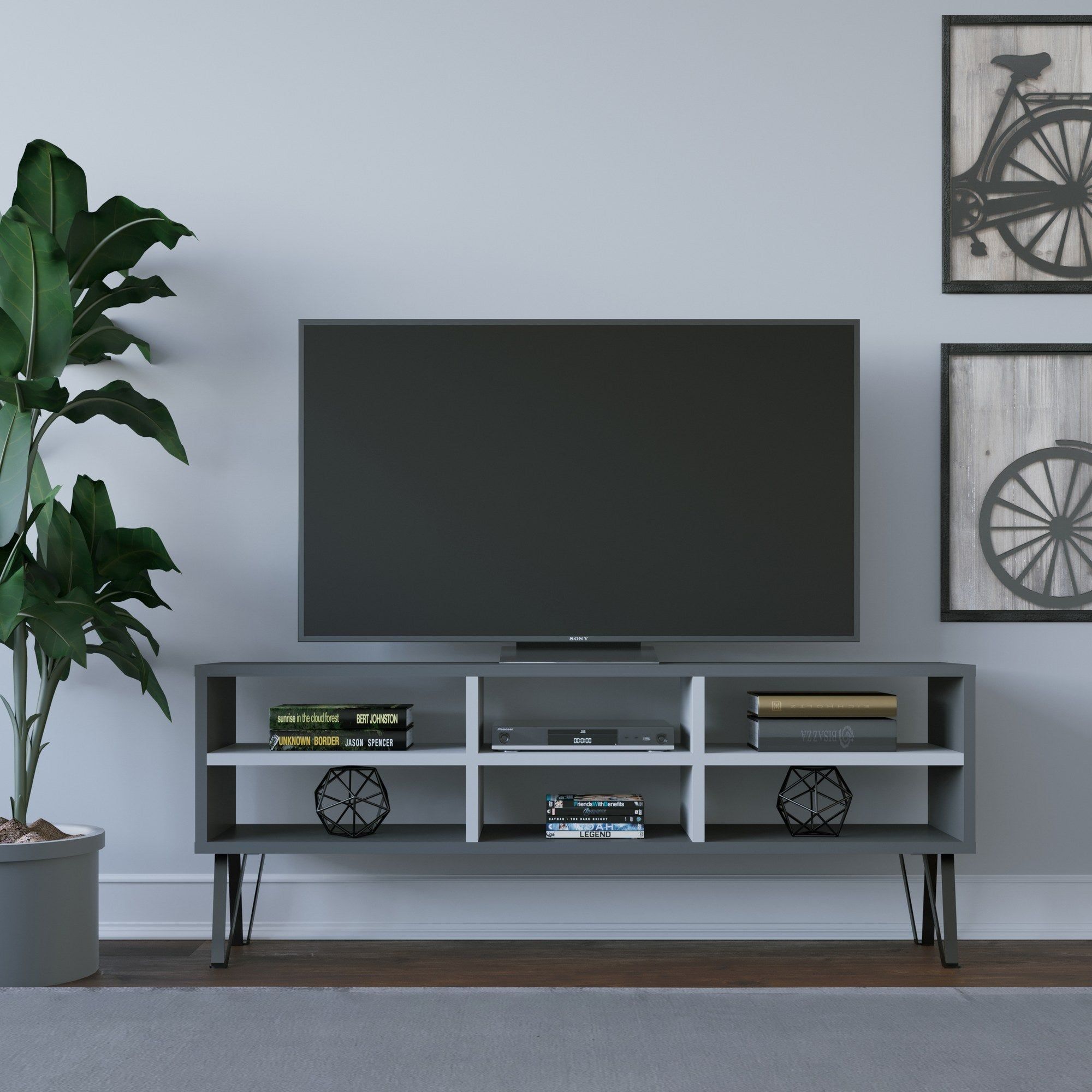 Comodas TV Judd, gri antracit/alb, PAL, 120x25x47 cm