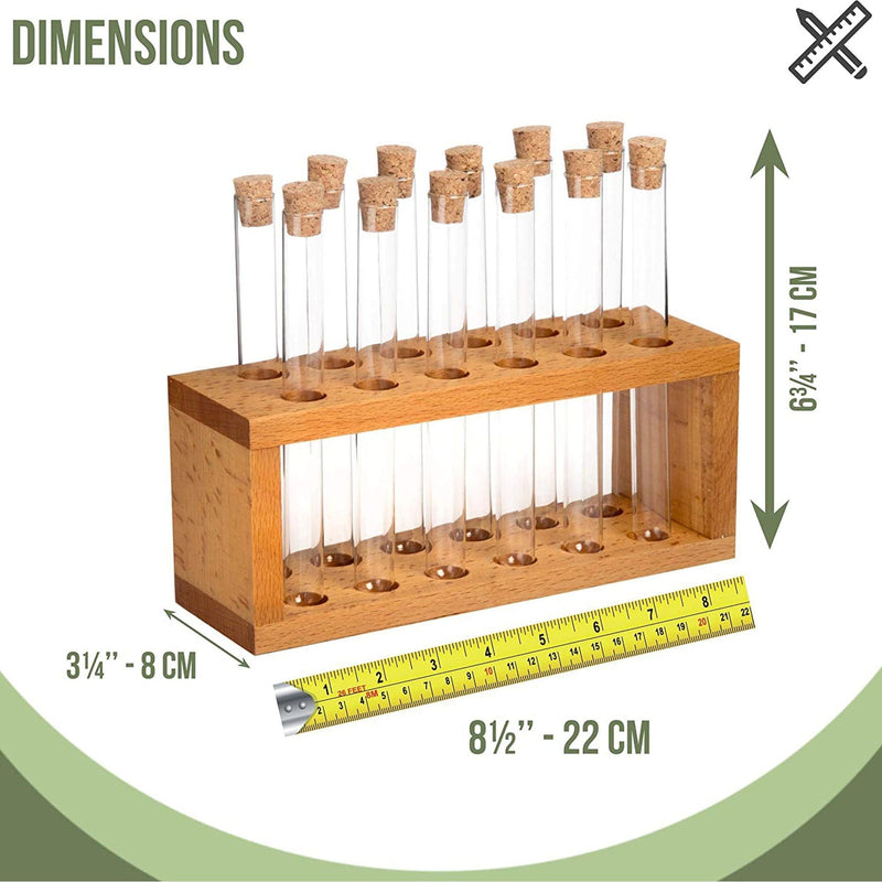 Set recipiente pentru condimente 12 buc UP00211, lemn/sticla, 2x2x16 / 22x8x17 cm