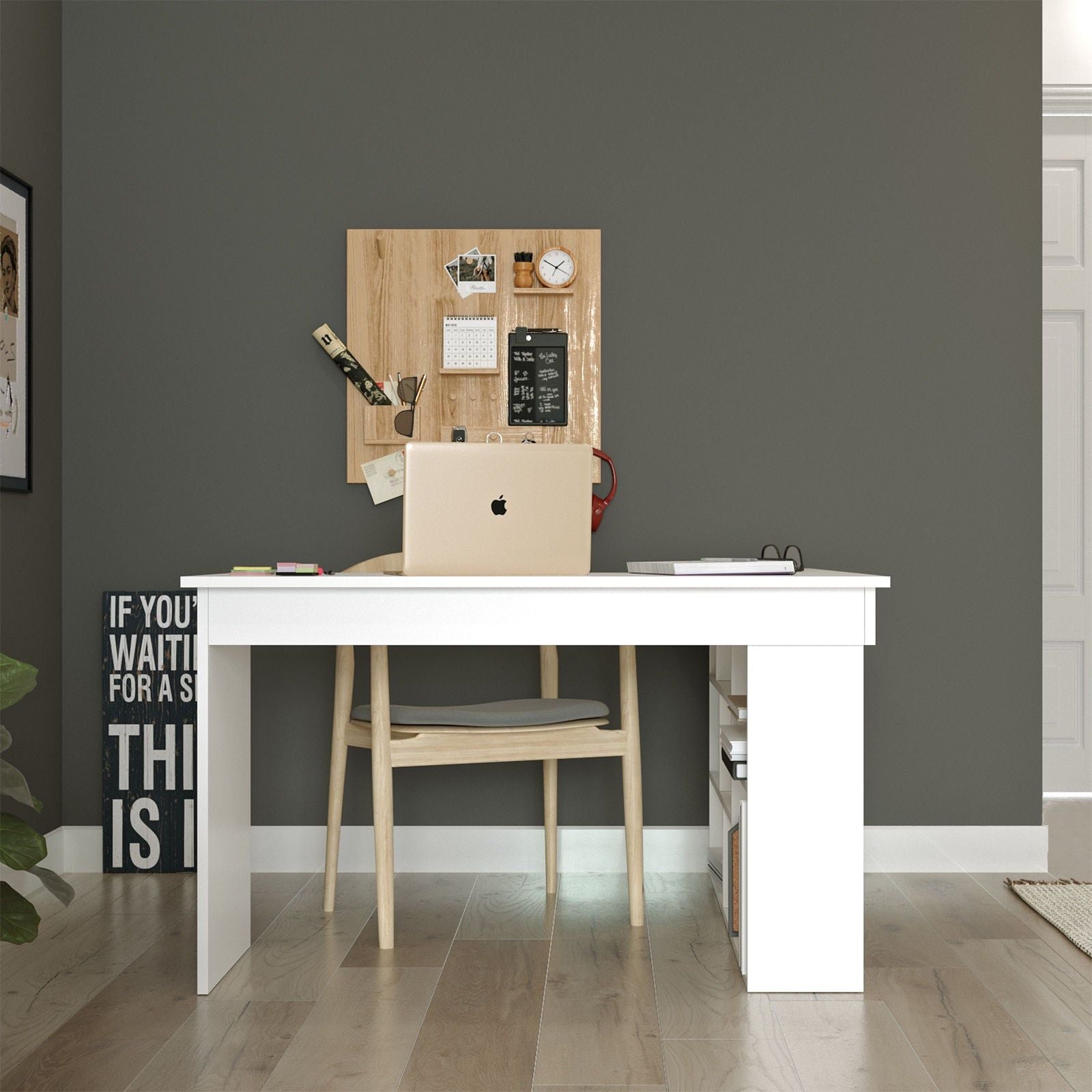 Birou CT5-W, alb, PAL, 129x120x72 cm