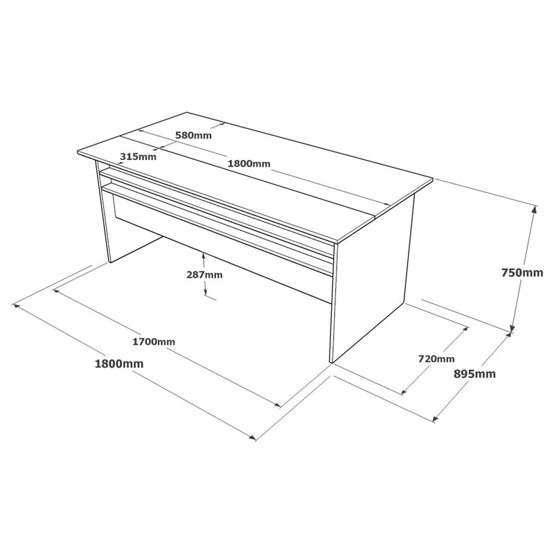 Birou VS1 - CGA, gri/nuc, PAL melaminat/metal, 180x90x75 cm