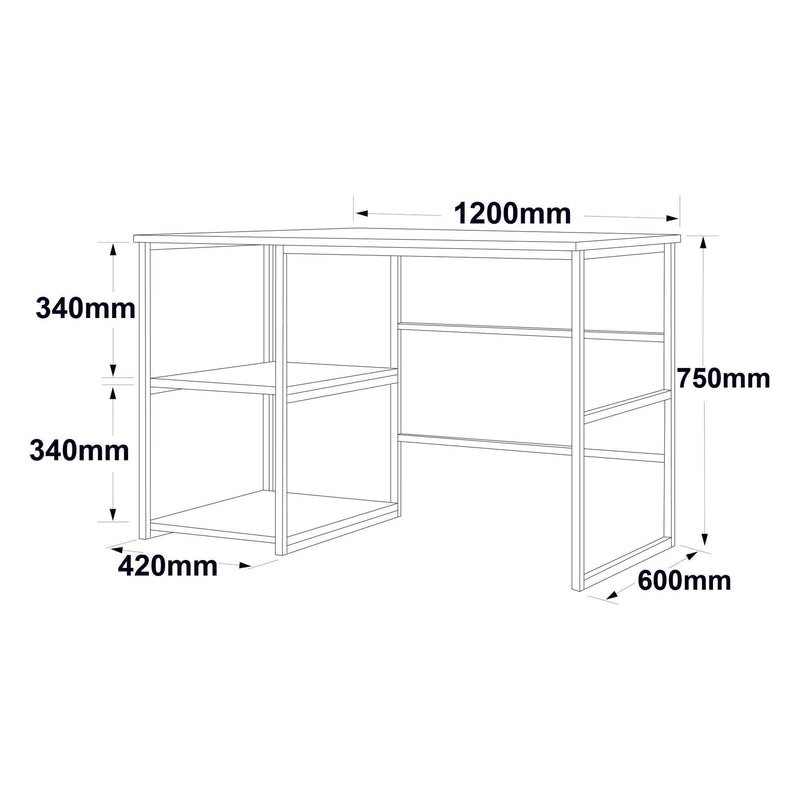 Birou VG23-W, alb/auriu, PAL melaminat/metal, 120x60x75 cm