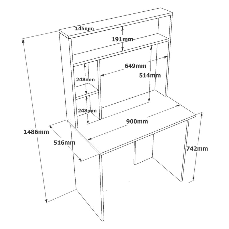 Birou BR2-AA, gri antracit/stejar, PAL melaminat, 90x52x149 cm