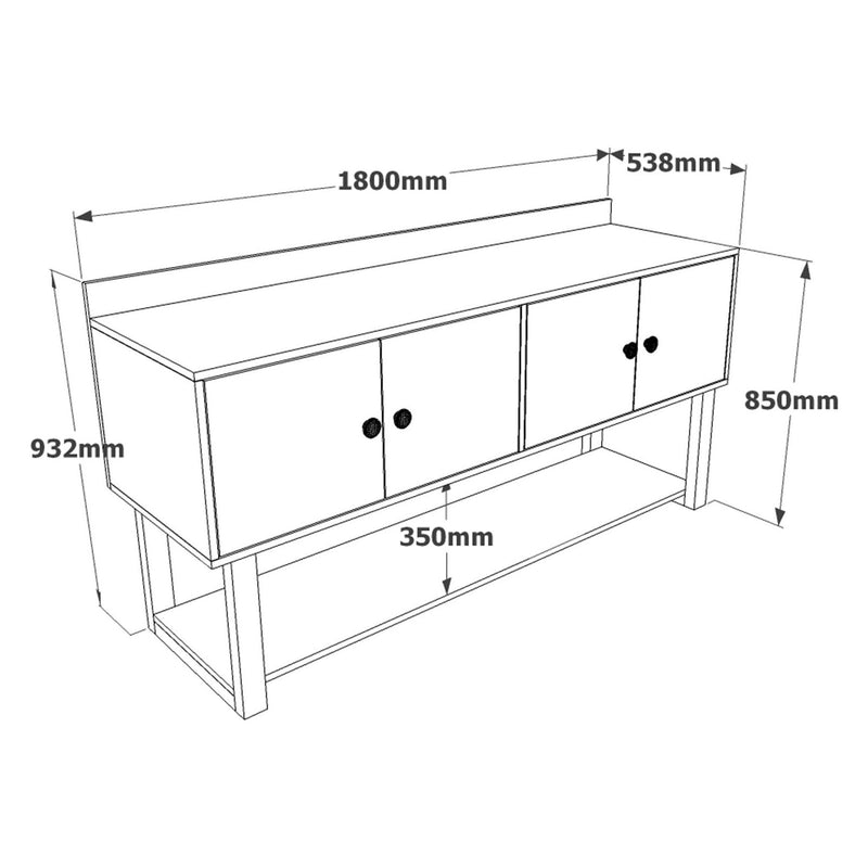 Comoda MN04-BA, nuc/gri, PAL/metal, 180x85x93 cm