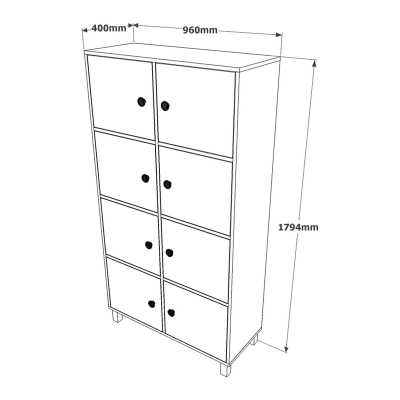 Dulap MN06-BA, nuc/gri, PAL melaminat/metal, cu 8 usi, 96x40x179 cm