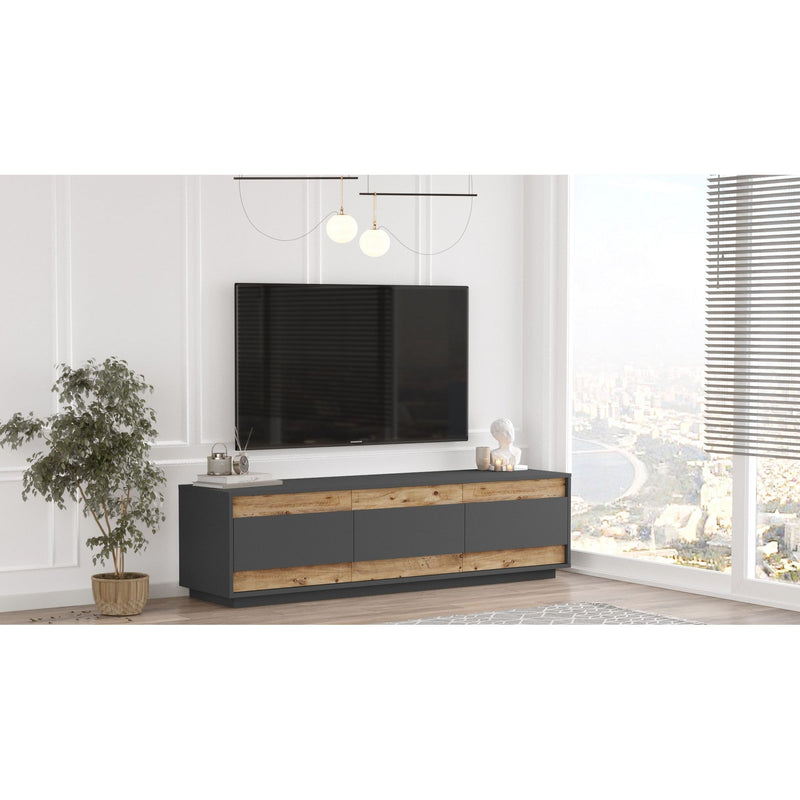 Comoda TV FR4-AA, gri/stejar, PAL, 180x45x49 cm
