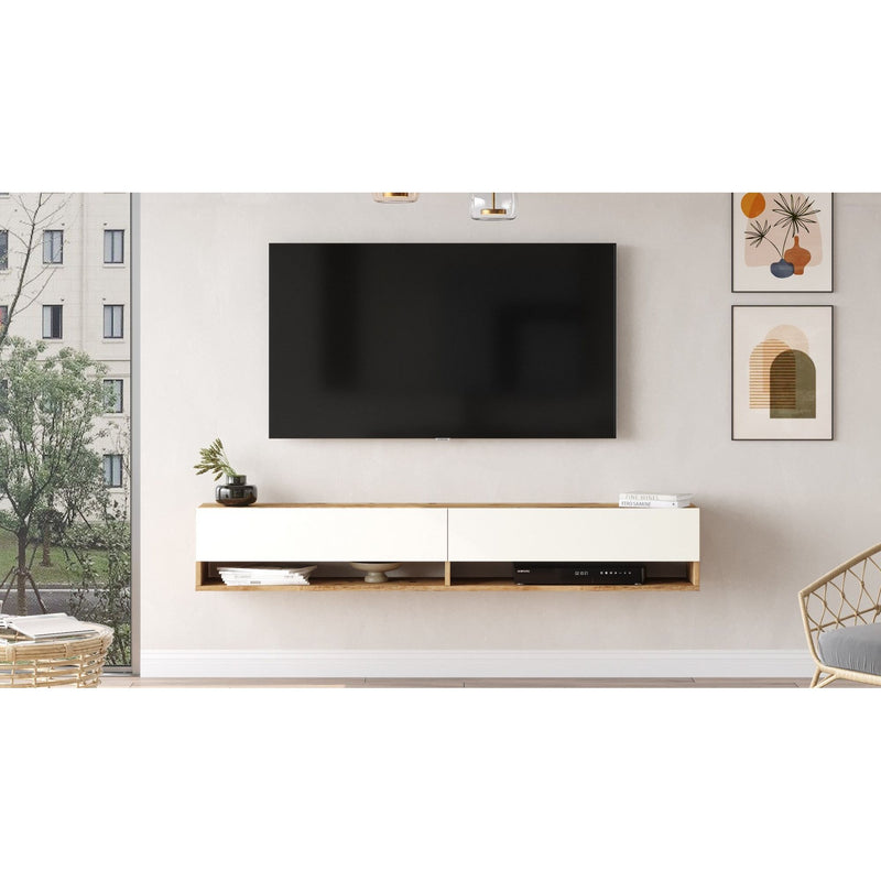 Comoda TV FR9-AW, alb/stejar, PAL, 180x32x29 cm