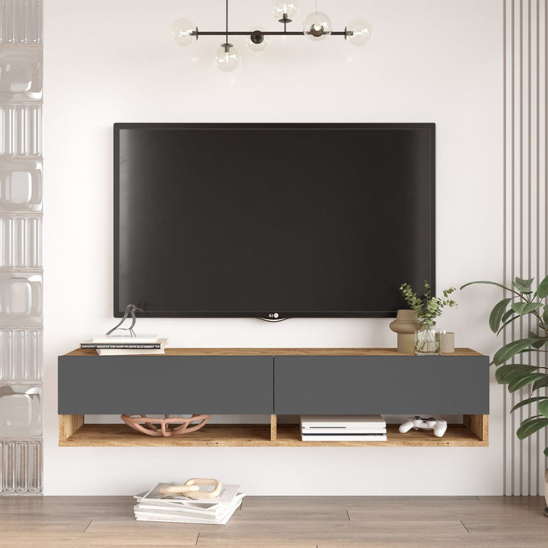 Comoda TV FR11-AA, gri/stejar, PAL, 140x32x29 cm