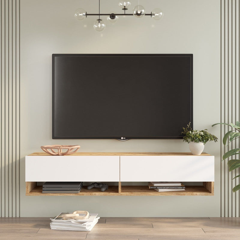 Comoda TV FR11-AW, alb/stejar, PAL, 140x32x29 cm