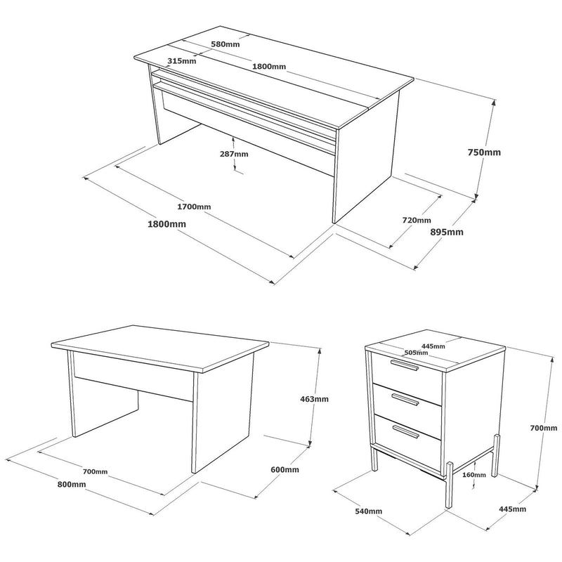 Set mobilier birou VS7 - CGA, birou, masuta si comoda, gri/nuc, PAL melaminat