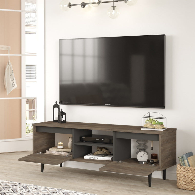 Set comoda TV si masuta cafea AR12-CA, 100% PAL melaminat, nuc/antracit, 140x48x36 cm