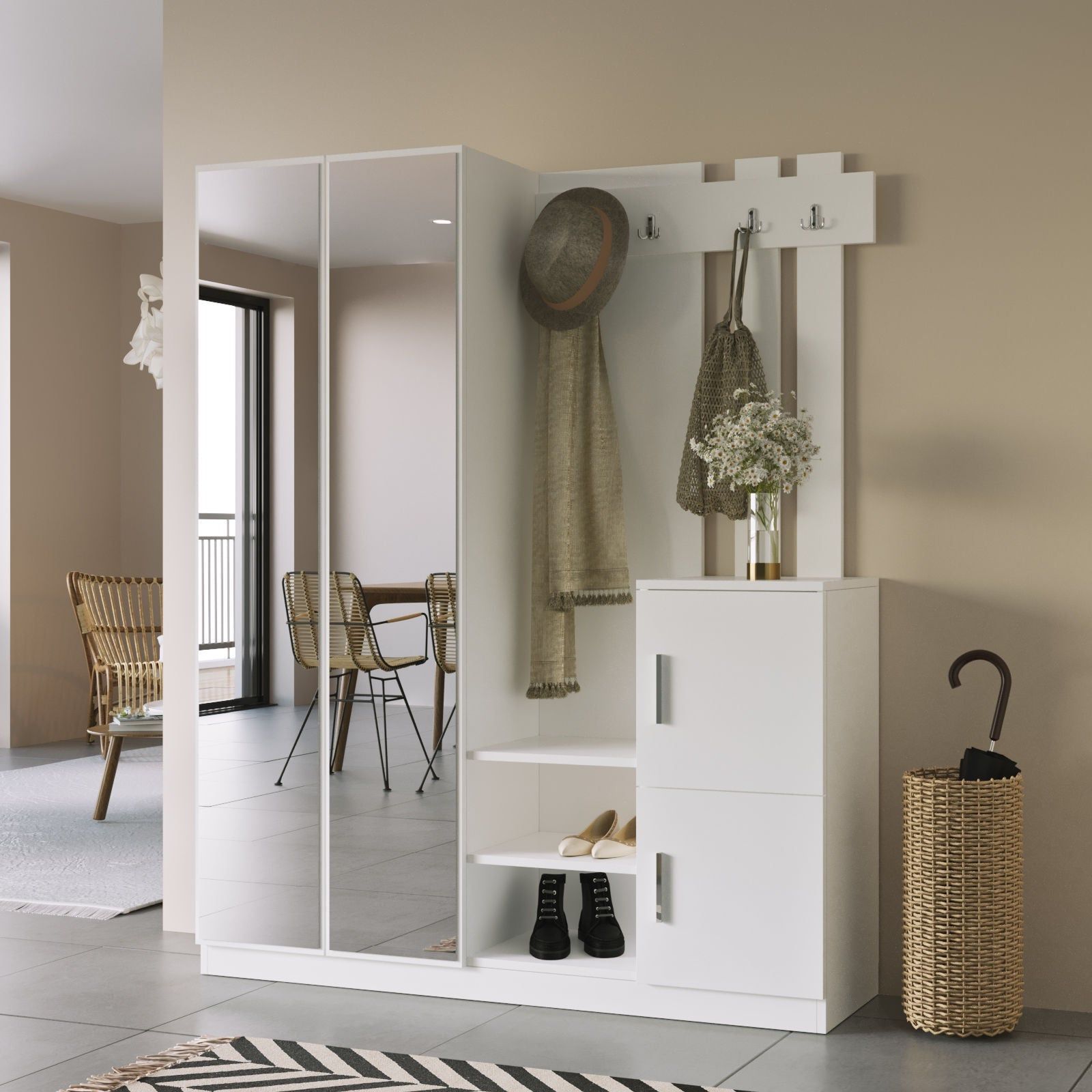 Mobilier hol DD8-W, alb, PAL melaminat, 147x38x180 cm