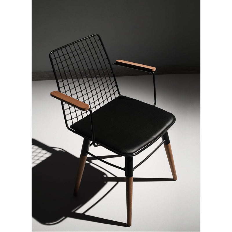 Set 2 scaune Trend 961, negru/nuc, metal/piele, 43x82x39 cm