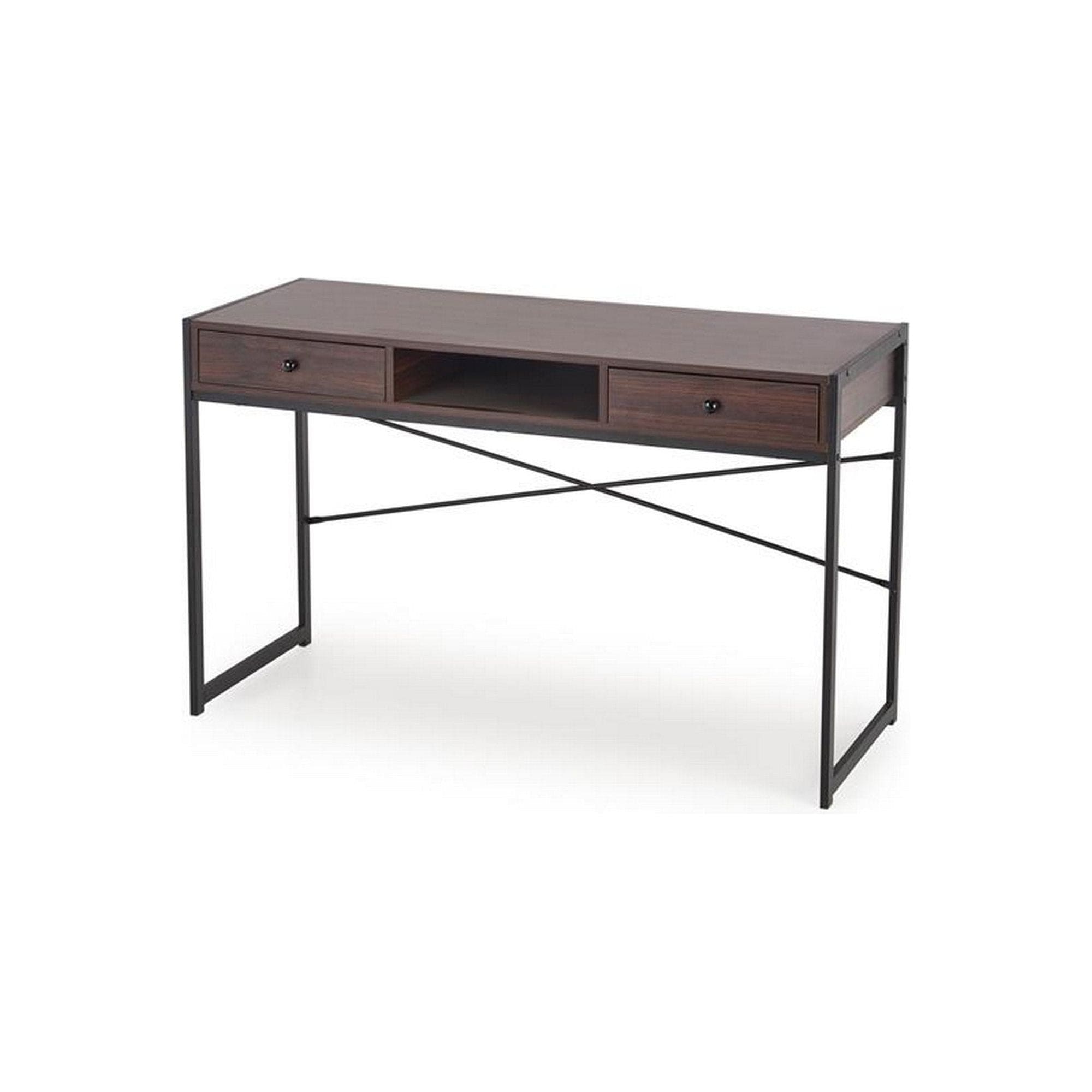 Birou B46, nuc inchis/negru, PAL melaminat/otel, 123x48x75 cm