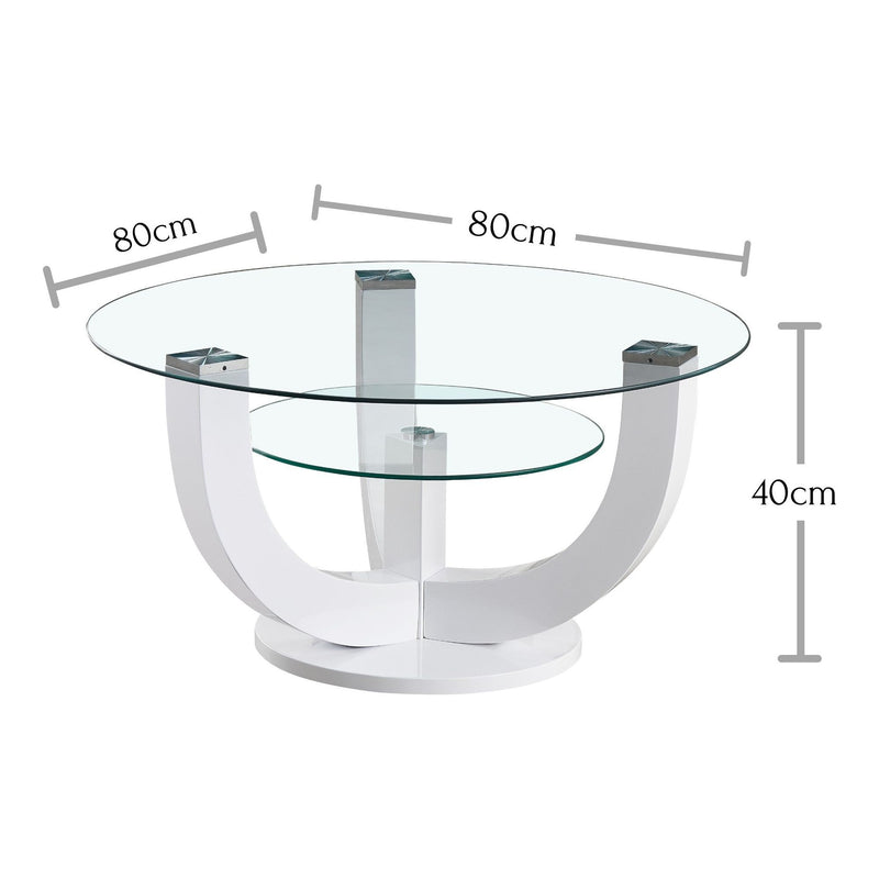 Masuta cafea de sticla rotunda DENVER alba, 80x40 cm