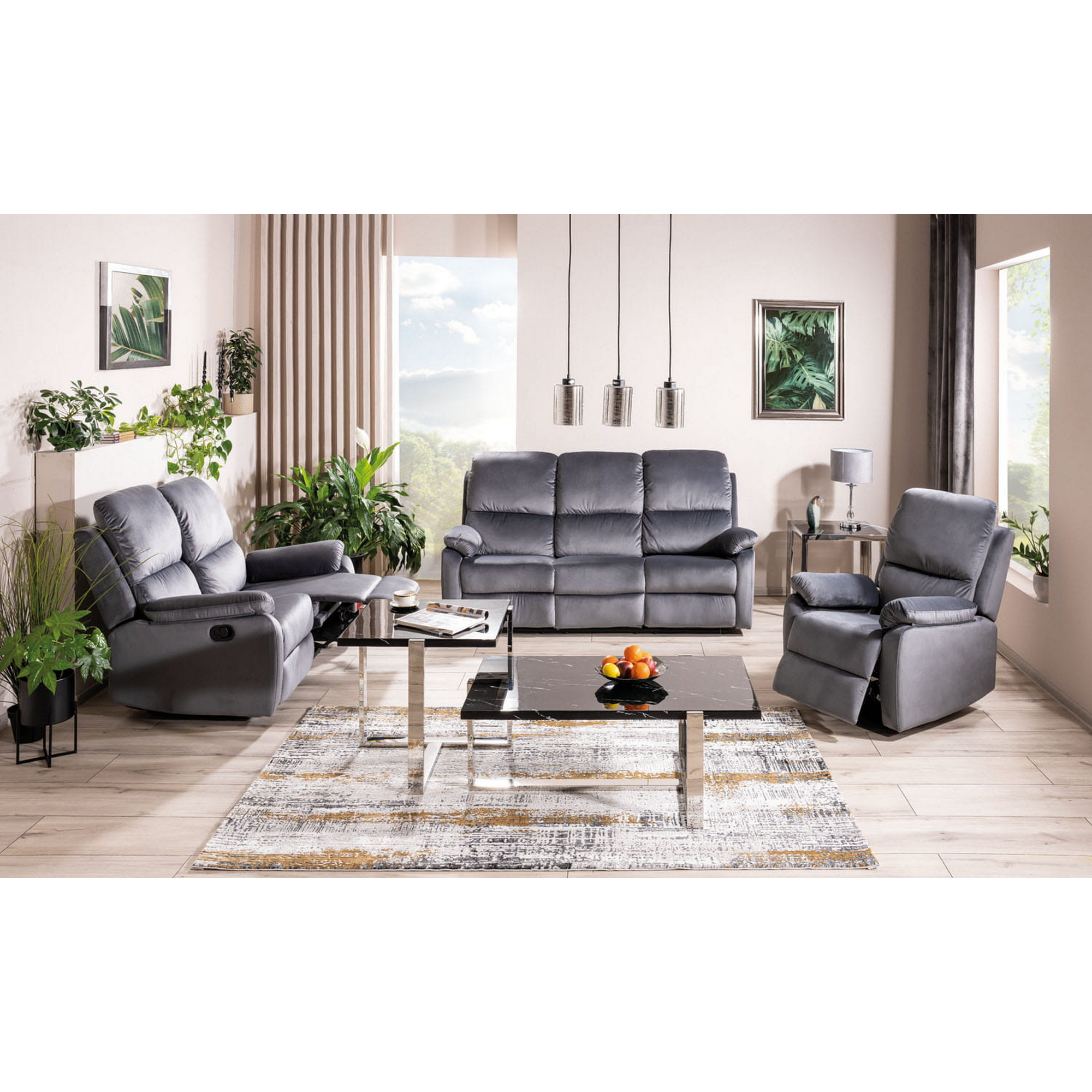 Masuta VELA, negru/argintiu, marmura/inox, 109x66x43 cm