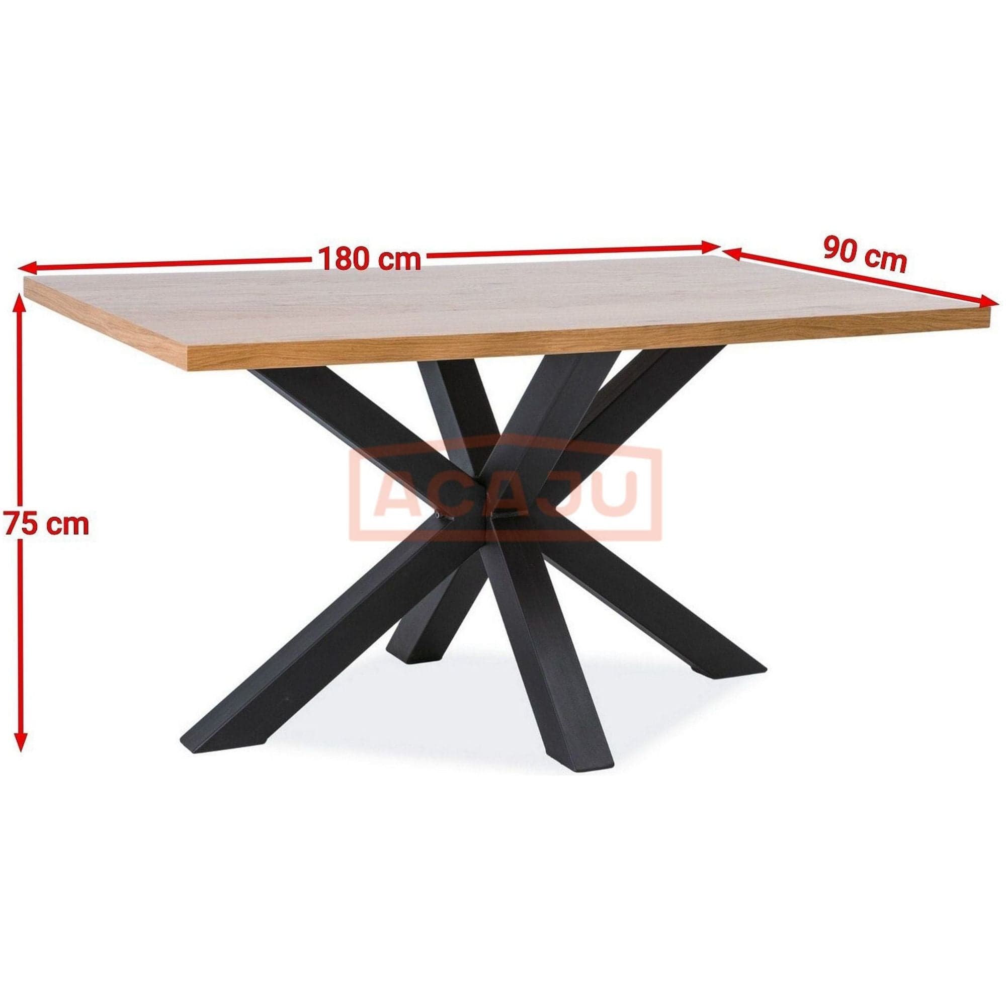 Masa CROSS, stejar/negru, furnir/metal, 180x90x75 cm