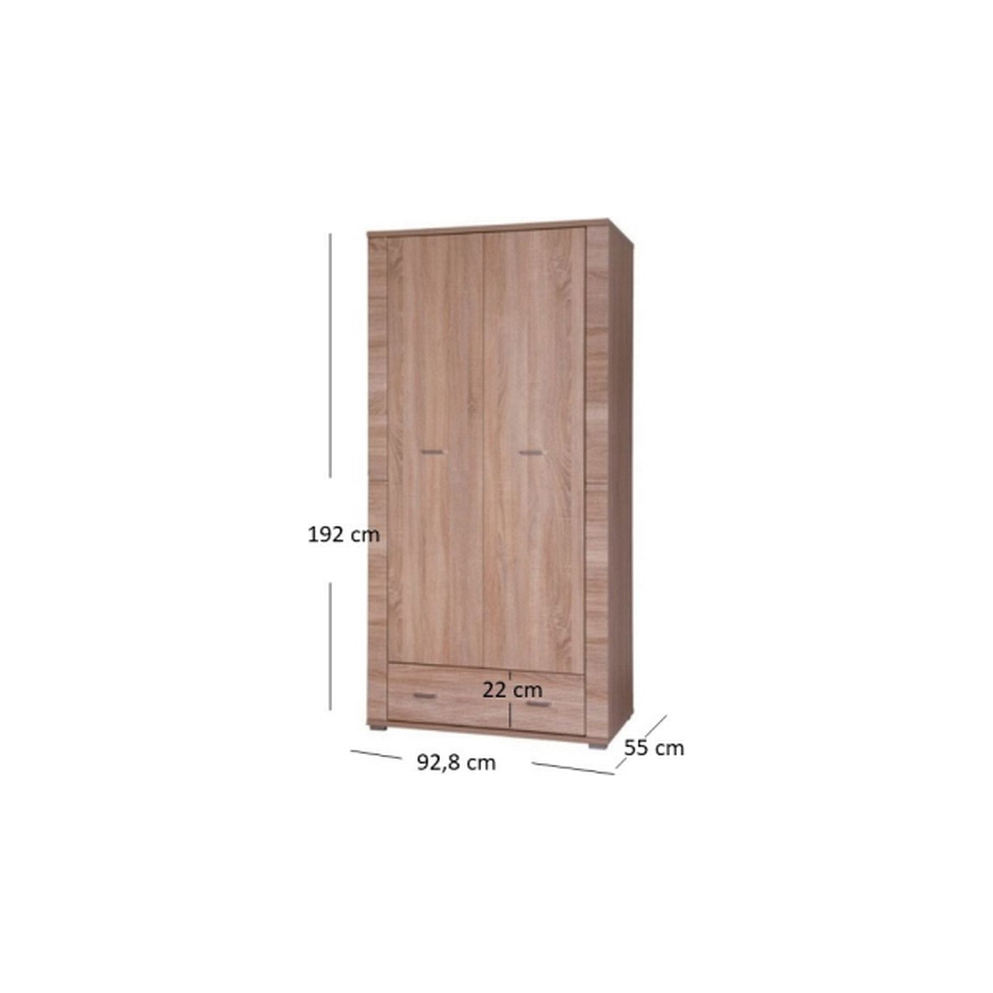 Dulap GRESS, stejar sonoma, PAL laminat/margini PVC, cu 2 usi si un sertar, 93x55x192 cm