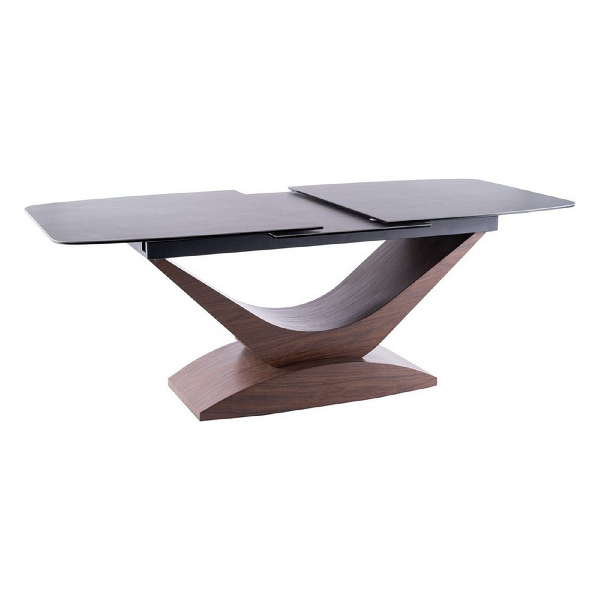 Masa extensibila DOLCE, sticla/ceramica/MDF, gri mat/nuc, 180-240x95x76 cm