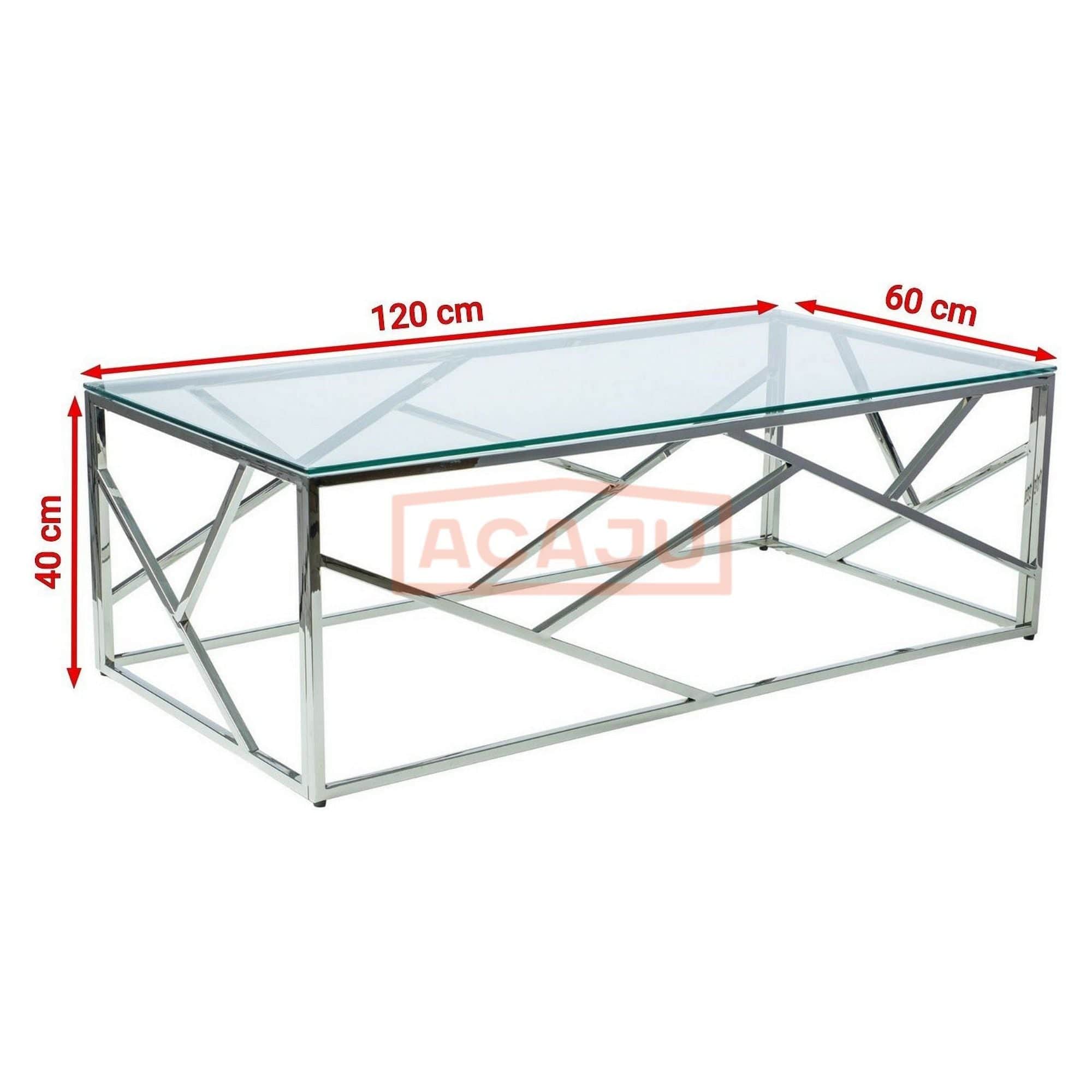 Masuta cafea Escada A, transparent/argintiu, sticla securizata/metal, 120X60X40 cm