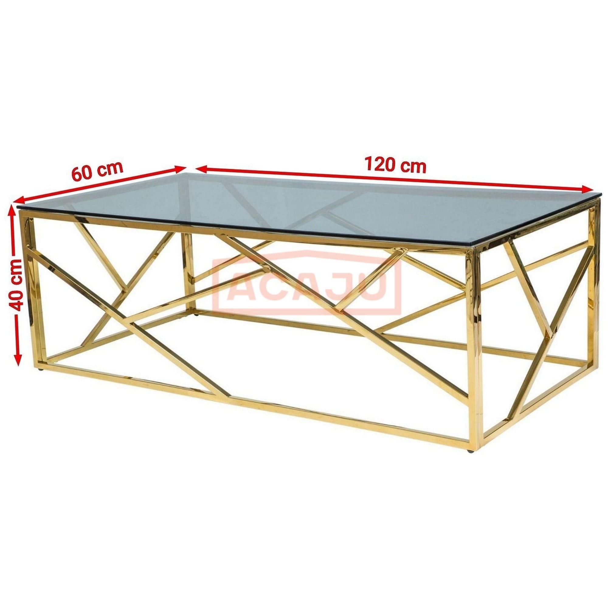 Masuta cafea Escada A, transparent/auriu, sticla temperata/metal, 120X60X40 cm