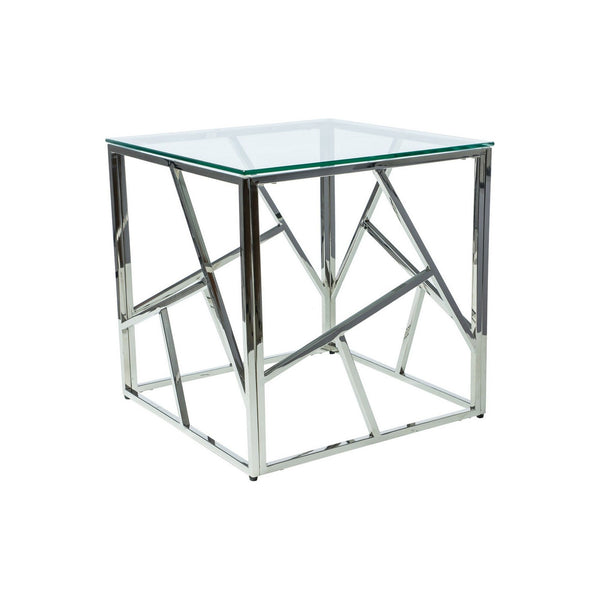Masuta cafea Escada B, transparent/argintiu, sticla securizata/metal, 55X55X55 cm
