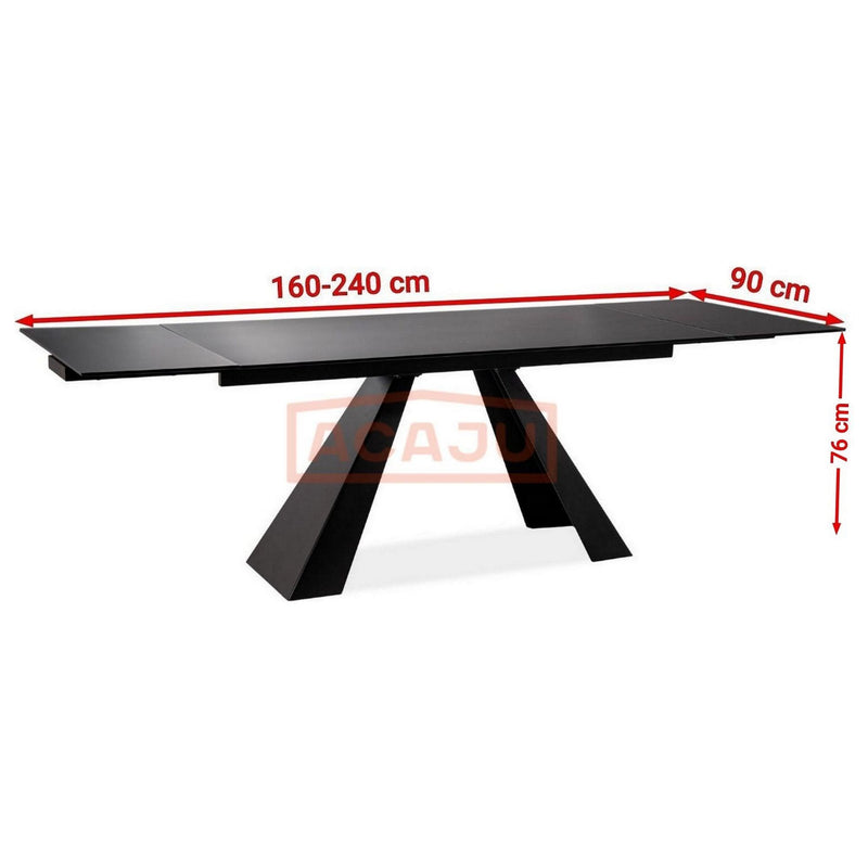 Masa extensibila SALVADORE, negru mat, metal/sticla securizata, 160(240)x90x76 cm